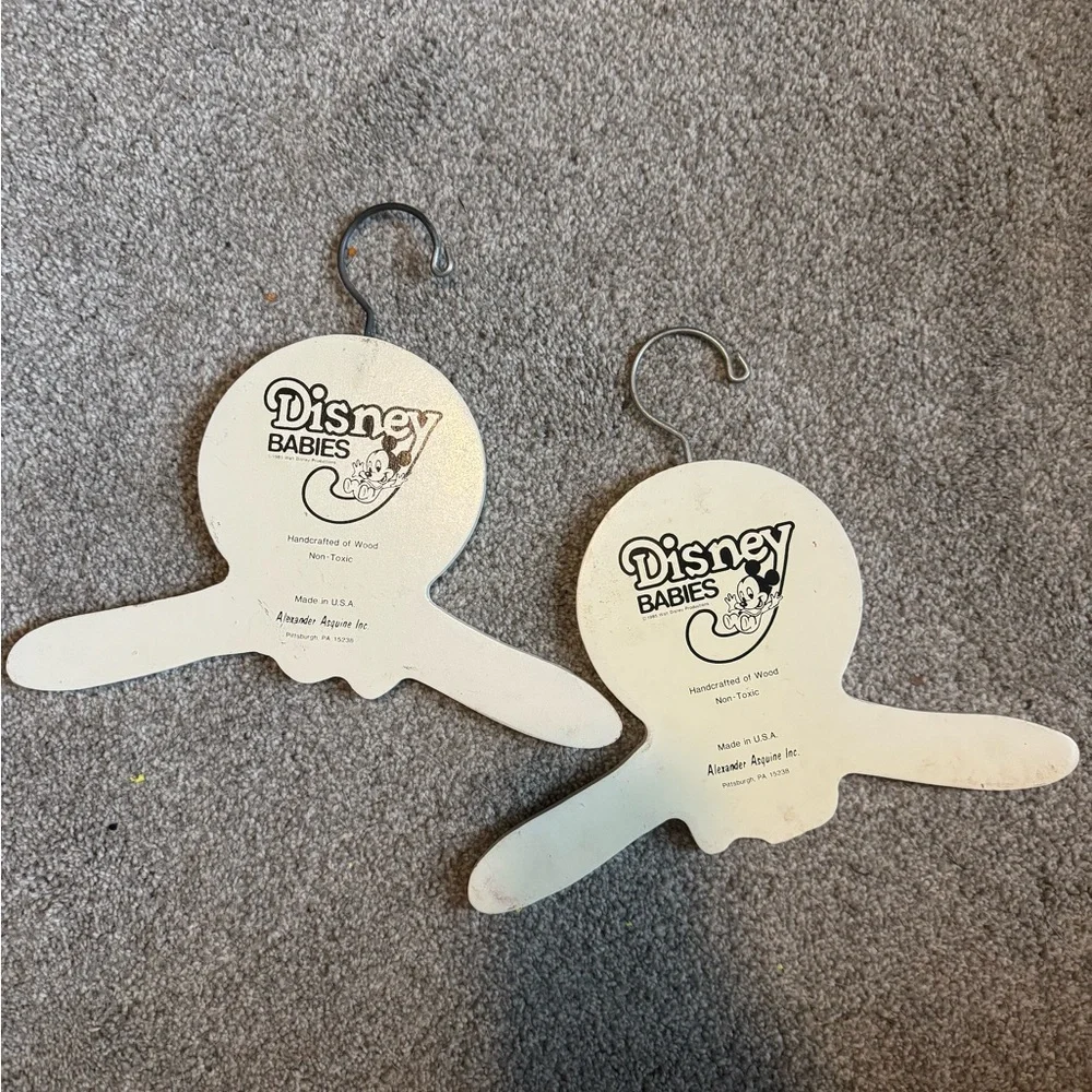 RARE 1985 Disney Babies Mickey & Minnie Wood Baby Hangers Set | USA Made